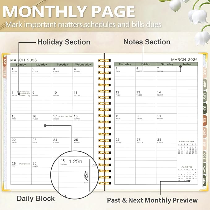 GuassLee 2026 Planner, Weekly and Monthly Planner from January 2026-December 2026, 8.4"x 6.1" Aesthetic Daily Agenda Book with Back Pocket, Stickers, Coated Tabs for School Office Supplies, A5 Size