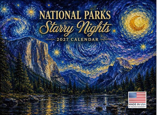 National Parks Starry Night Van Gogh Style Calendar 2027 Monthly Wall Calender 12 Month