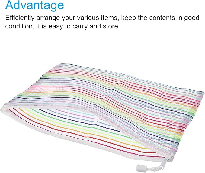 MECCANIXITY Mesh Zipper Pouches, A4 Colorful Pencil Case Document File Bags Storage Organizer for Office Supply Travel Accessory, White Pack of 6