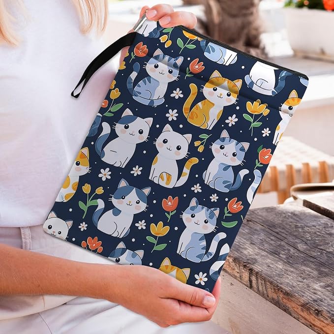 Cat Book Sleeve,Book Covers for Paperbacks,Book Sleeves with Zipper, Book Pouch Cat Lover Gifts for Women Teacher Daughter Graduation Birthday Gifts (White-Cat, Large)
