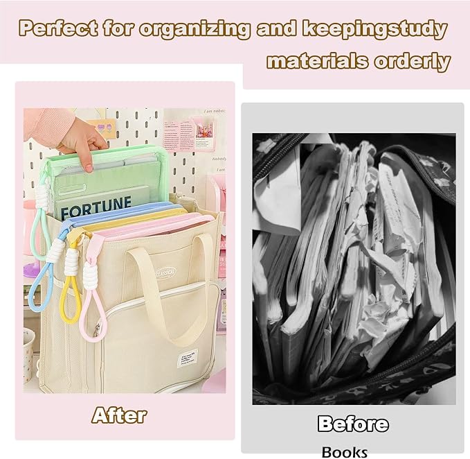 A4 Waterproof Colored File Bag Clear Homework Folder Book Sleeve Mesh Zipper Pouch Bags Clear Pouches for Classroom with Binder Zipper and Handle for School, Office, Travel - Reusable Storage