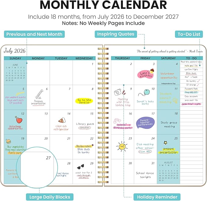 Monthly Planner 2026-2027, 2 Year Months Calendar Planner 2026-2027, Runs from July 2026 - December 2027, 7" x 10", 18 Months, Perfect for School Office Home Planning - Oat Brown