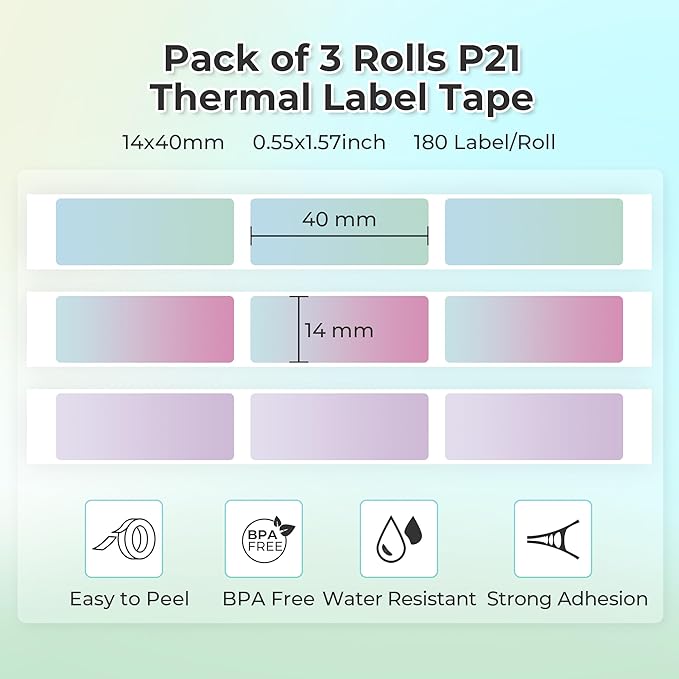 NELKO P21 Genuine Adhesive Colorful Starry Sky Patterns Paper 14x40mm (0.55"x1.57") 180 Labels/Roll, 3 Roll, for Home Office School Organization, Gift for Decoration, Compatible with P21 Label Maker
