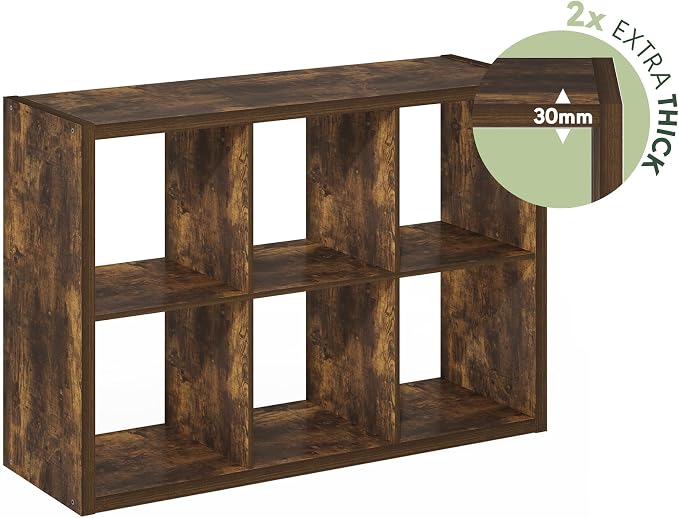 Furinno Cubicle Book Shelf, 6-Cube Bookshelf, Extra Thick Frame Horizontally & Vertically Reversible Bookcase with Open Back, 14.6" x 44" x 30", for Living Room, Bedroom, Home Office, Amber Pine