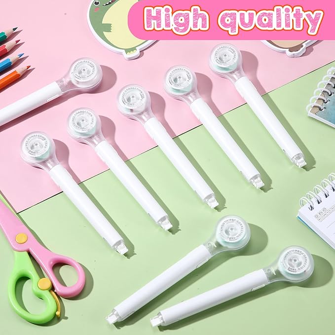 Gersoniel 10 Pack Correction Tape Pen Correctional Ink Tape Push Pull Protective, Easy to Use Applicator for School Office Supplies, 0.2 x 236 Inch (White Color)