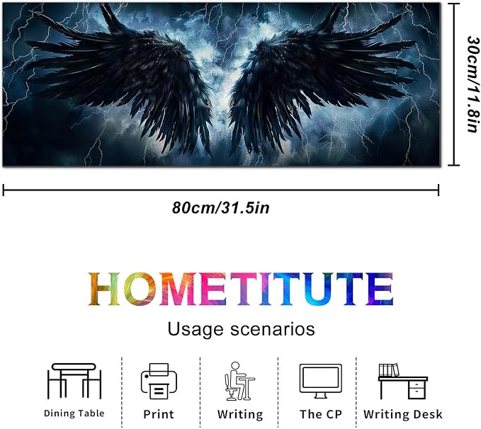 HOMETITUTE XL Mousepad 31.5 x 11.8 Inch Black Wing Thunder Large Gaming Desk Mat Extended Computer Pad Keyboard Mat Waterproof Non Slip Surface Mouse Pads for Desktop Office Accessories
