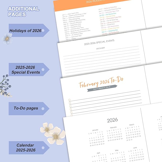 CAGIE 2026 Planner Weekly and Monthly Dec 2025–Dec 2026 Hardcover Planner with Pockets, 13 Month Large Blue Flowers Calendar Planner with Stickers Tabs, Spiral Bound Yearly Calendar Planner for Women, 8.3" x 9.3"
