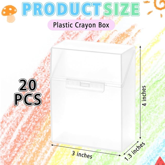 20 Pieces Plastic Crayon Box Clear Crayon Holder Case 24 Crayons with Hinged Lid and Snap Closure for School Classroom Office Art Craft Supply (20 PCS, Clear)