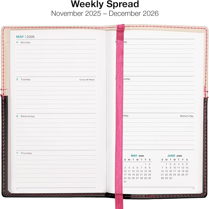 2026 Pocket Planner/Pocket Calendar and Pen, 3.5"x6": Includes 14 Months (November 2025 - December 2026) / 2026 Weekly Planner/Weekly Agenda/Monthly Calendar Organizer (Pink/Black)
