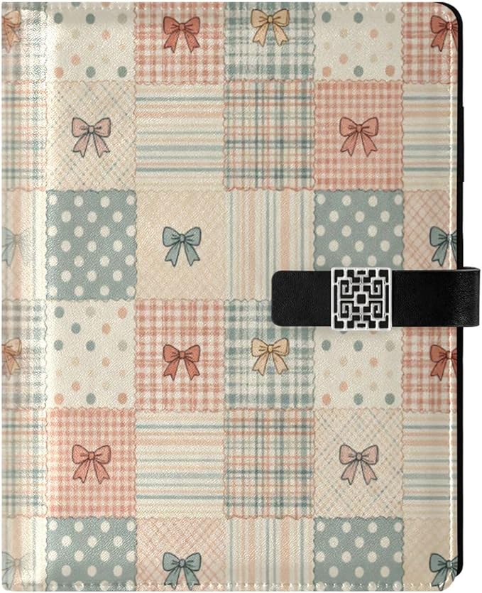 Polka Dot Plaid Bows A5 Binder 6 Ring Refillable PU Leather Notebook Journal with Magnetic Buckle Closure Loose Leaf Travel Office Planner Budget Binder Notepad Portfolio, Cute