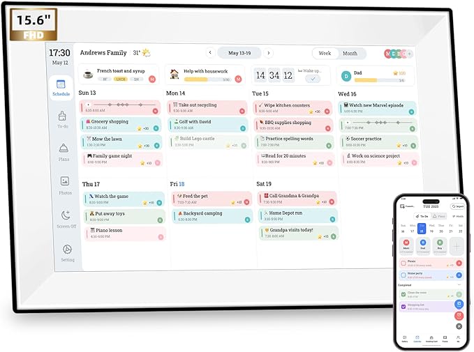 15.6" Wall Digital Calendar,Voice Message Feature,Chore Chart & Tasks,Smart Family Planner for Schedule, Achievement Rewards, Meal Planning,Digital Picture Frame