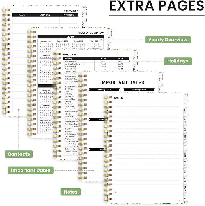 Planner 2026-2027, Monthly and Weekly Academic Planner July 2026 - June 2027, Hardcover Student Teacher Planning Agenda Calendar Book with Tabs, Perfect for Office School Supplies, A4 (8.5" x 11") - Spring Flowers