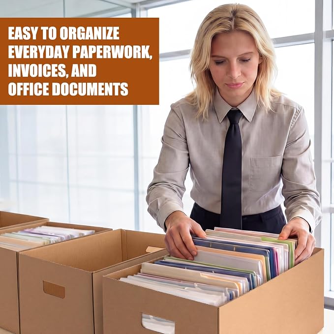 Mifoci 6 Pack File Storage Boxes with Lids, 24 x 12 x 10 Inch Medium Duty Cardboard Moving Boxes, Letter Size Document Organizer for Office Home Graduation Season Moving Storage (Brown)