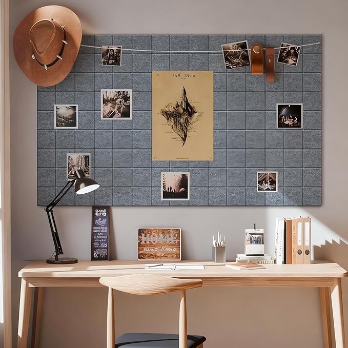 Chejiaye Vision Board for Photo&Pictures,Felt Message Wall Panel 6Pcs11.8"x11.8"Self-Adhesive,Removable Cork Board Bulletion&Poster Board for Office Classroom Decor Hanging File Folders,Dark Gray
