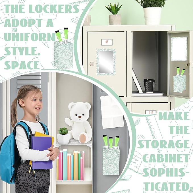 Denylo pro Magnetic Locker Accessories Kit White and Green Back to School Essentials Locker Organizer Supplies Include Mirror Whiteboard Pen Shelf Pencil Case Magnet Back to School Essentials
