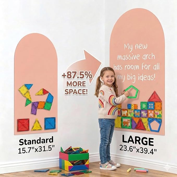 Large Magnetic Wall Decal: 23.6"x39.4" Arch Magnet Board for Wall - Aesthetic Boho & Montessori Educational Playroom Decor for Kids 5-10 - Peel and Stick Chalkboard (Camel Pink)
