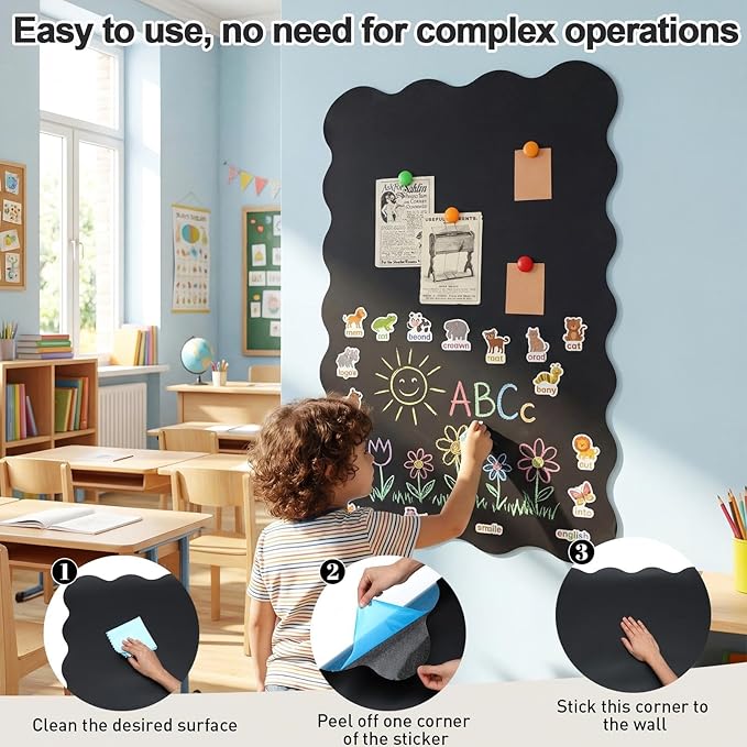 Tenceur Magnetic Chalkboard Contact Paper with Adhesive Back, 36 Inch x 24 Inch Magnetic Blackboard Film for Walls, Tearable Wall Sticker, Suitable for Home, Office, Game Room, Classroom, Black