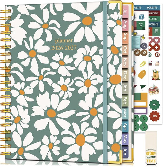 Academic Planner 2026-2027, Hardcover Weekly and Monthly Calendar Planner from July 2026 - June 2027, 8.5" x 11" A4 Large Daily Agenda with Tabs, College School Organizer for Student Teacher, Field of Daisies