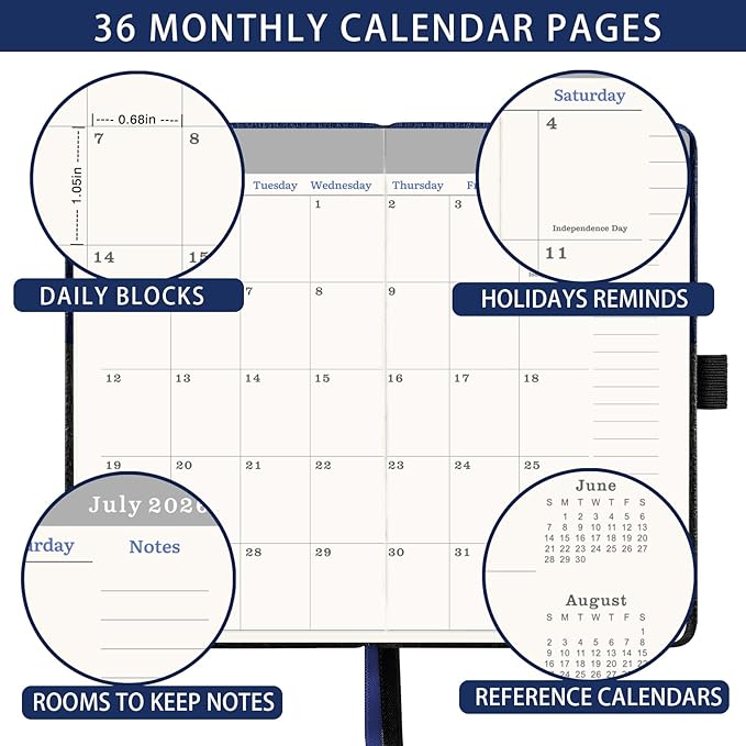 2026-2029 Pocket Calendar/Planner - 3 Year Monthly Pocket Calendar 2026-2029 from July 2026 to June 2029, 6.4" x 3.8", with Elastic Closure