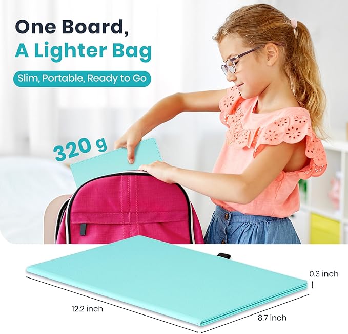 WALGLASS Double-Sided Small White Board Dry Erase, 12'' x 9'' Portable Reusable Whiteboard Notebook, Foldable Mini Handheld Board for Students Practice, Home, School, Office, Travel - Blue PU Leather