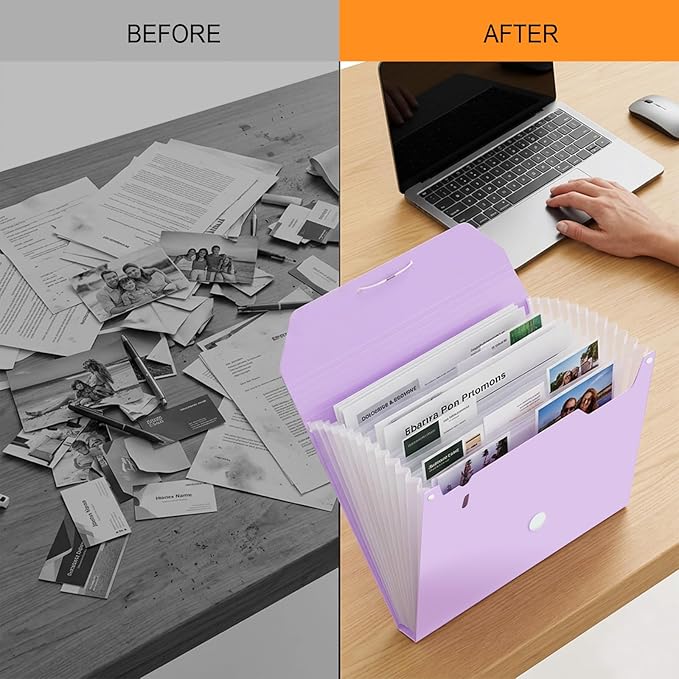 Comix Accordion File Organizer, 13 Pocket Expanding File Floder with Labels for A4/Letter Size Documents, Accordion File Folder for Office, Home, School（Purple）