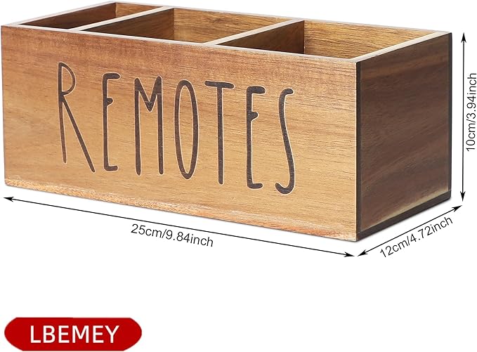LBEMEY Acacia Wood Remote Control Holder, TV Remote Holder, Remote Organizer for Table,Home,Living room, bedroom for Wooden Remote Box (Brown, L,for 5+ Remote Controls)