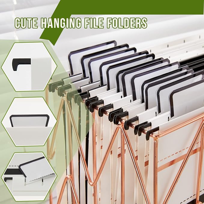 12 Pack Hanging File Folders Filing Cabinet Organizer Letter Size 1/5 Cut Adjustable Tabs Decorative for Home Office School Classroom