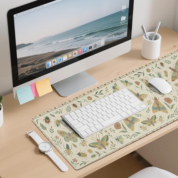 Vintage Insects Desk Mat Gaming Large Mouse Pad Moth Beetle Botanical Nature Mousepads Computer Keyboard Pad Mouse Mat Laptop Mat 31.5 x 11.8 Mouse Pads for Desk Home Office Gaming