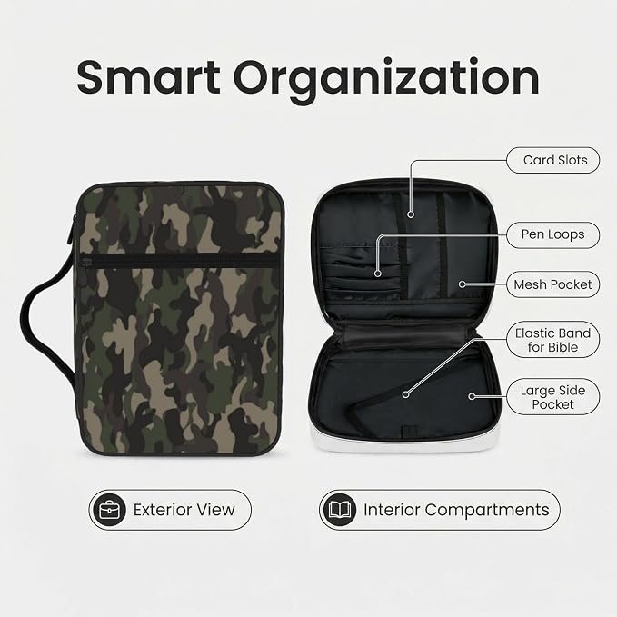 Camouflage Army Camo Military Bible Cover Case Carrying Book Protector Case Bible Study Supplies Accessories Holder Case Christian Gift for Women Men