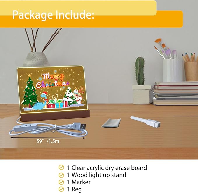 7 Color Rectangle Display Pedestal with Acrylic, 9.4" x 6.7" Led Note Board Best Gift for Mother'sDay/Father'sday/Birthday/Wedding/Anniversary