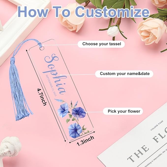 Personalized Bookmarks for Women Book Lover Birth Flower Birthday Customized Gifts for Reading Her Daughter Friends (Acrylic Single Flower)
