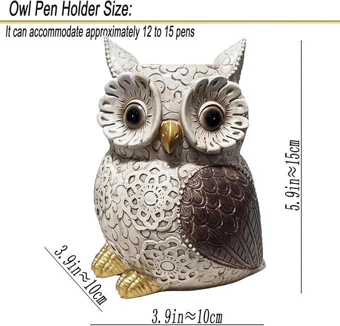 MUAMAX Owl Pen Holder, Owl Pencil Holder for Desk, Makeup Brush Holder Resin Resin Desk Organizer Decorative Accessories, Cute Pencil Cup Pot Desktop for Office Supplies, Classroom, Home