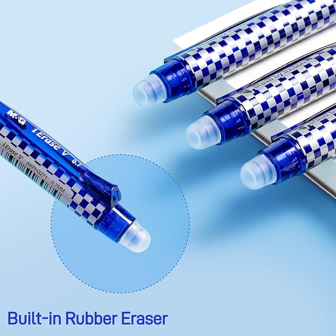 M&G Erasable Pens, 6Pcs Medium Point 0.7mm Blue Ink Eraserable Gel Pens for School, Journaling, & Office Writing Crossword Puzzles