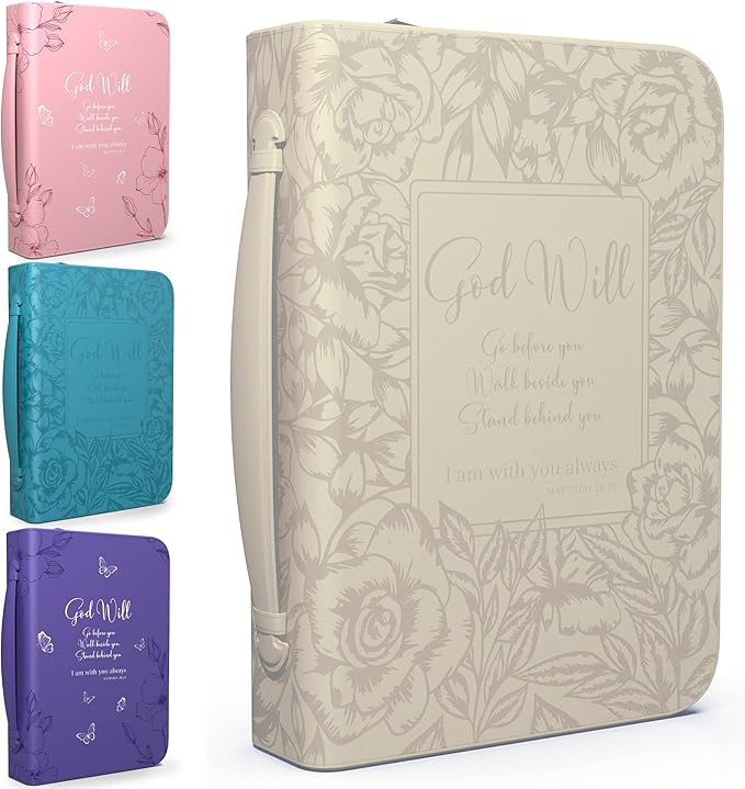 DEHITE Bible Cases for Woman — Leather Bible Covers for Women — Carrying Bag for Woman — Pen Slots — Zippered Pocket — Premium Faux Leather Holder — Christian Floral Accessories