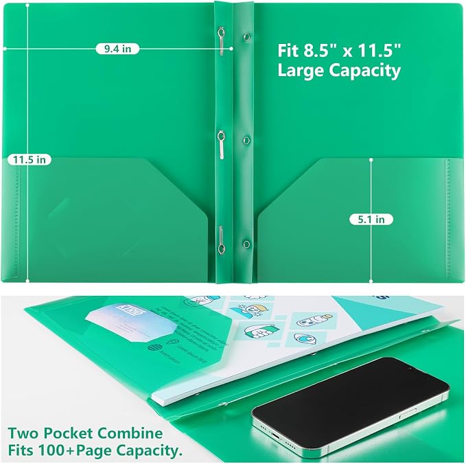KTRIO 16 Pack 3 Prong Folders, Clear Front Pocket, Letter Size, 4 Colors | Clear Front Pocket, 3 Prong Fasteners, Heavy Duty Poly, Letter Size Fit, 16 Pack 4 Colors