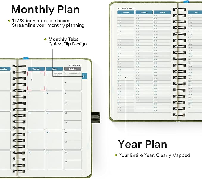 2026-2027 Planner, Daily Weekly Monthly Academic Planner, 18 Months Spiral Bound Agenda, 6.5" x 3.75", Vertical Layout, Calendar Planner, Vegan Leather Soft Cover,Blue