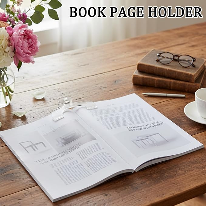 2PCS Journal Clip - Transparent & Blue Book Page Holder for Reading, Portable Journal Clips to Hold Open, Multifunctional Book Opener Holder, Books Reading Accessories for Teacher Clerk(Transparent)