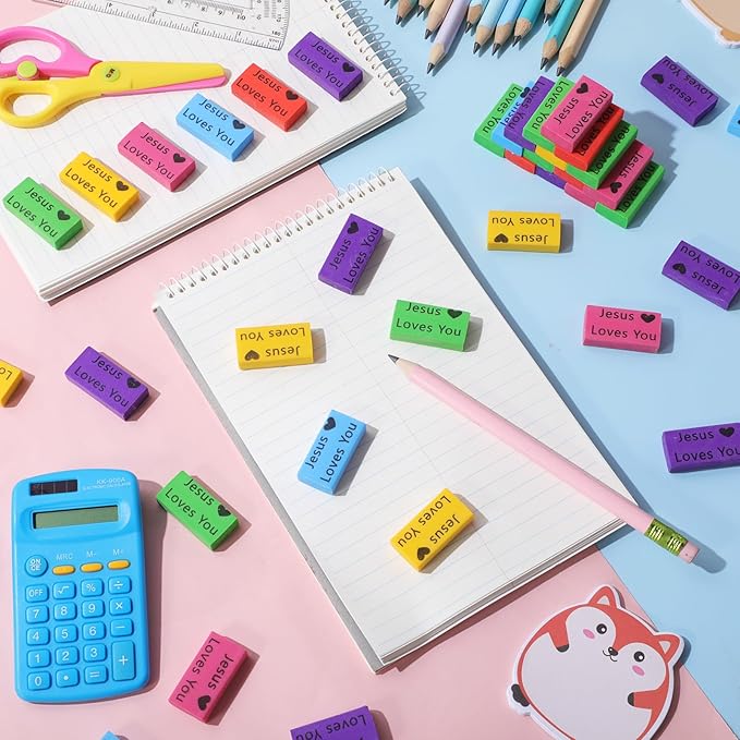 Resurhang 360 Pcs Jesus Loves You Erasers for Kids Colorful Christian Pencil Erasers Bulk, Valentines Religious Party Gifts Favors Bulk for Students Classrooms Drawing Sunday Church Supplies