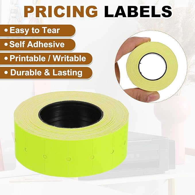 PATIKIL Pricing Labels, 10 Rolls 8000 Price Price Gun Labels Self-Adhesive Rectangular Puzzle Shape Marker Tag Stickers for Date Gun, Yellow