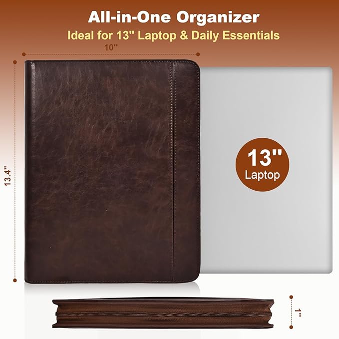 Leather Portfolio for Men and Women – Business Binder Portfolio, Professional Organizer for Men and Women, Christian Gifts, Laptop & iPad Case, Bible Notepad Holder (Brown)
