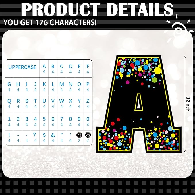 136 Pcs 12 in Extra Large Bulletin Board Letter Classroom Decor Big Alphabet Letter Cutout Sticker Punctuation with Adhesive Dot Colorful Poster Wall Decal School Decor Teacher Education Learning Tool