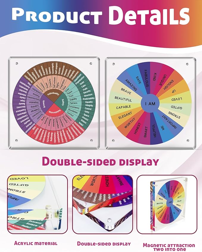 2 Pieces Acrylic Feelings Wheel & Needs Wheels Emotions Wheel Mental Health Tool for Home/Office/School Education Supplies School Classroom Decor