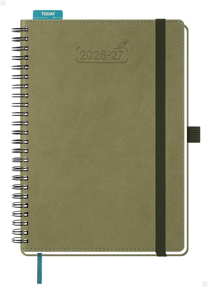 BEZEND Weekly Planner 2026-2027 (6" x 8.5") with Hourly Timeslots (Jul 26-Dec 27) 18 Months Academic Calendar & Monthly Tabs, for Students, Work & Home, Spiral PU Leather Softcover -Kiwi