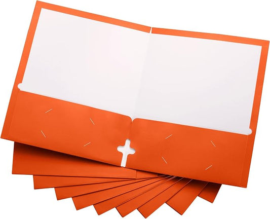 10 Pack Two Pocket Folders, Orange, Strong Thick Paper Folders, for Letter Size, by ACTIVITYya