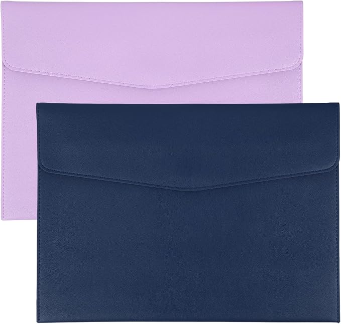 PATIKIL 2Pcs PU Leather A4 File Folder, Document Holder Envelope Waterproof Napa Texture Filing Organizer Portfolio Folder Case with Magnetic Snap for Home Office, Purple, Navy Blue