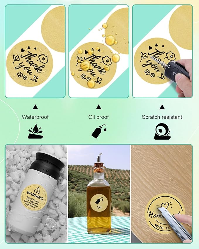 M110 Label Compatible with M100/M110/M120/M260/M220/M150/M421/241BT/243BT, 1.96" x 1.96"(50x50 mm), Thermal Circle Gold Paper for Logo/Thank You Label/Small Business/,140/Roll