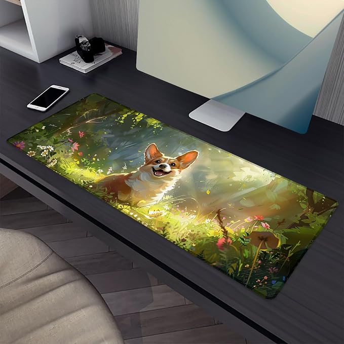 Cute Dog Mouse Pad，Corgi Gaming Keyboard Mat，Laptop Computer Protector with Non-Slip Rubber Base，Large Extended MousePads Gifts for Desk Office Home，Deskmat Decor 31.5" x 11.8"