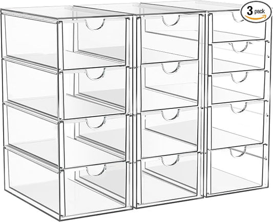 Acrylic Makeup Organizer with 13 Drawers, Bathroom Counter Organizer, Acrylic Organizers, Desk Organizer, Office Supplies, Storage Drawers for Cosmetic, Pencil, Coffee, etc 3 Pack