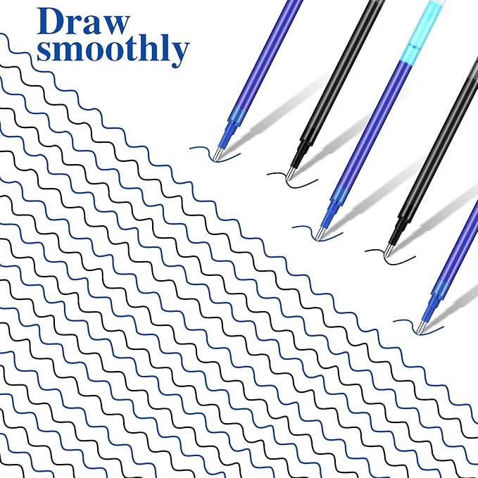 Zonon 24 Pcs Erasable Pen Refills 0.7 mm Gel Ink Refills Medium Fine Point Erasable Pens Lead for Writing Planner and Crossword Puzzles(Black, Blue)