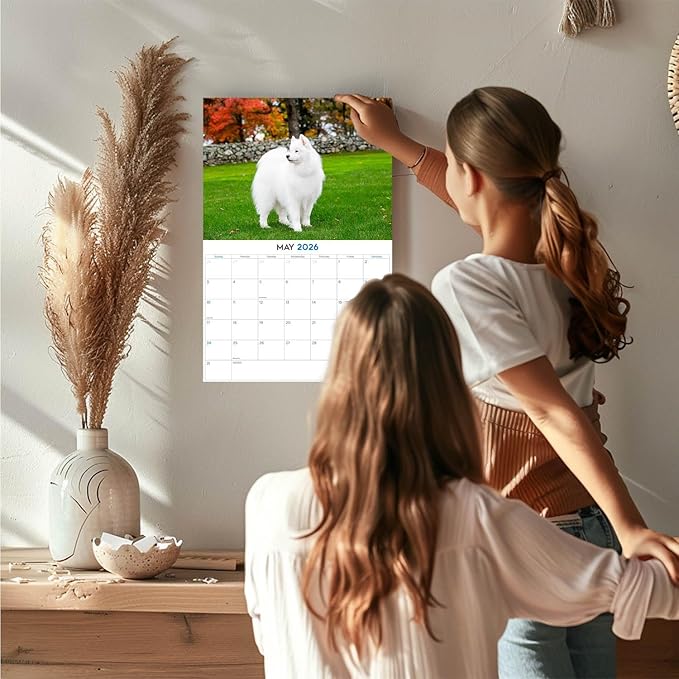 2025 2026 Samoyed Calendar - Dog Breed Monthly Wall Calendar - 12" x 18" Open - Thick No-Bleed Paper - Giftable - Academic Teacher's Planner Calendar Organizing & Planning - Made in USA